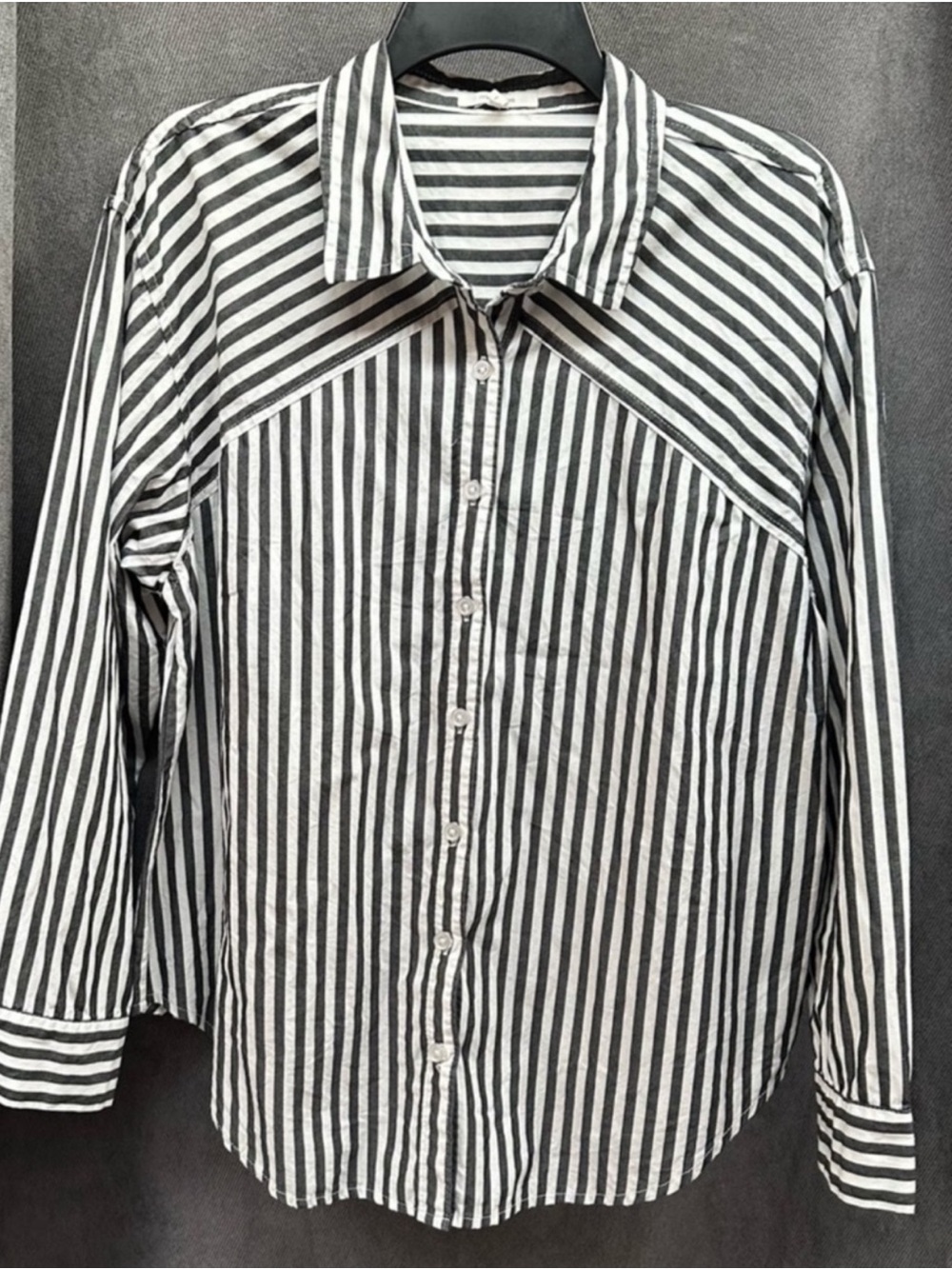 Black white striped button front shirt blouse